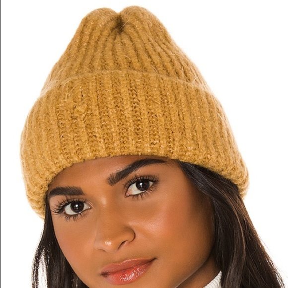 Free People Lullaby Cloud Rib Beanie Camel Knit Fuzzy Comfy Cozy Winter Hat Tan